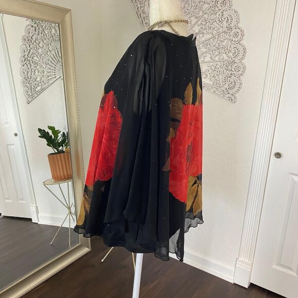 Dressbarn Whimsygoth Bat Sleeve Shawl Asymmetric Plus Size Mesh Rose Top 1X - Picture 5 of 7
